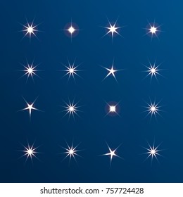Sparkle lights stars set. Bright firework, decoration twinkle, shiny flash