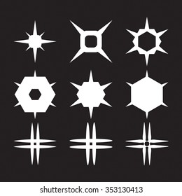 Sparkle lights stars set. Glitter light effect. Glowing light effect star bursts collection. 