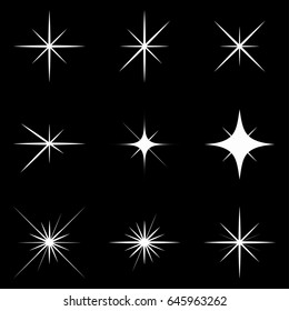 Sparkle lights stars. Set of glowing explosion sign. Flashes sunburst icon. Vector illustration.