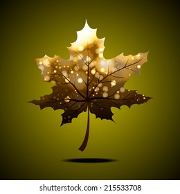 sparkle maple leaf golden vector background