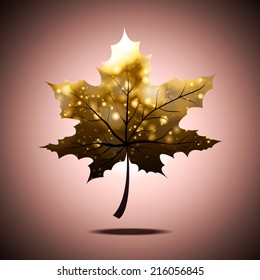 sparkle maple leaf golden vector background