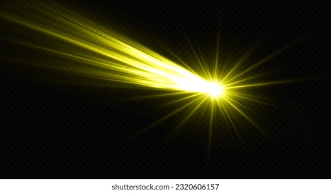 Sparkle meteor, comet and asteroid with space trails. Luxury shiny trail of fire particles with luminous star.