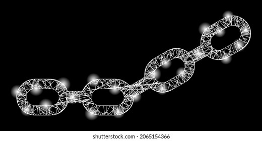 Sparkle net mesh chain with light spots. Vector model based on chain icon, and with intersected lines. Sparkle frame mesh chain on a black background.