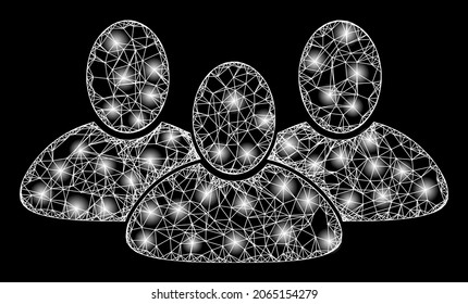 Sparkle Netz-Netz-Kundengruppe mit Lichtpunkten. Vektorbild basierend auf dem Symbol der Kundengruppe und von intersektierten Linien. Flare frame-mesh-Kundengruppe auf schwarzem Hintergrund.