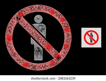 Sparkle net mesh forbidden man with light spots on a black background. Light vector mesh based on forbidden man picture, with linear net and light dots.