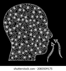 Sparkle net mesh smell sniffer with lightspots. Vector frame created from smell sniffer icon, and from intersected lines. Glossy frame mesh smell sniffer on a black background.