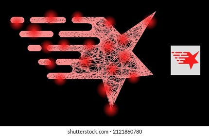 Sparkle net star with lightspots on a black background. Bright vector model is based on star pictogram, with intersected net and lightspots.