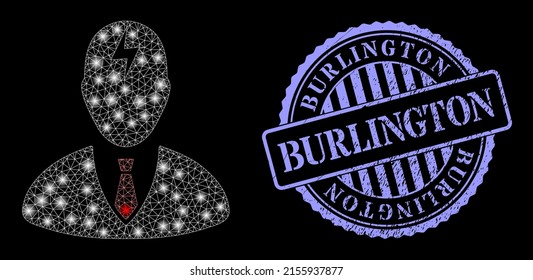 Cefalea de jefe de la red espumosa con manchas brillantes, y estampado redondo azul Burlington. Cápsula vectora basada en el icono del dolor de cabeza del jefe. Cárcel espumoso dolor de cabeza poligonal.