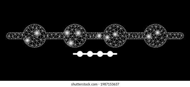 Sparkle network connected dots line with glowing spots. Vector carcass generated from connected dots line icon. Sparkle carcass polygonal connected dots line on a black background.