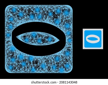 Sparkle network gold ring with lightspots on a black background. Light vector structure is created from gold ring symbol, with linear network and light spots.