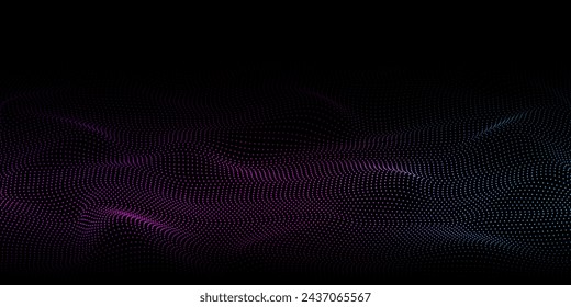 Sparkle particles of wave. Magic background. 3d abstract sci-fi user interface concept with gradient dots and lines. Glowing background with flowing particles.