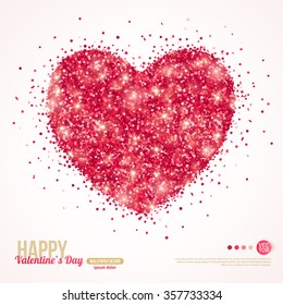 Sparkle Pink Glitter Valentines Day Heart. Vector Illustration.