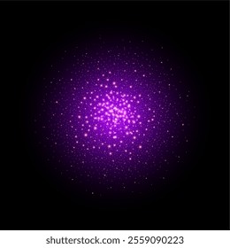 Sparkle purple light. Color glow star isolated on black background. Sparkle glare in galaxy. Flash of light in space. Abstract bright sparkling vector illustration.