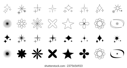 Sparkle. Retro Sparkle icons collection. Stars set different shapes. Star icon. Glitter magic star sparks