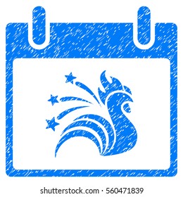 Sparkle Rooster Calendar Day grainy textured icon for overlay watermark stamps. Flat symbol with dirty texture. Dotted vector blue ink rubber seal stamp with grunge design on a white background.