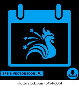 Sparkle Rooster Calendar Day icon. Vector EPS illustration style is flat iconic symbol, blue color.