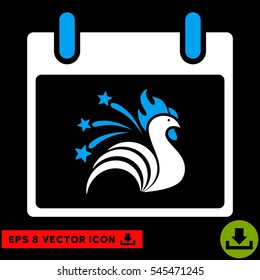 Sparkle Rooster Calendar Day icon. Vector EPS illustration style is flat iconic bicolor symbol, blue and white colors.