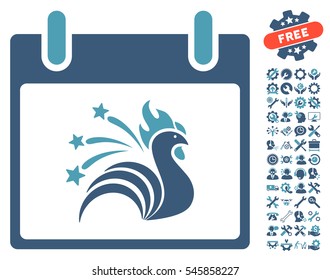 Sparkle Rooster Calendar Day icon with bonus service clip art. Vector illustration style is flat iconic symbols, cyan and blue, white background.