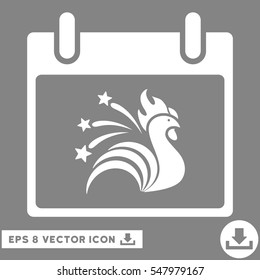 Sparkle Rooster Calendar Day icon. Vector EPS illustration style is flat iconic symbol, white color.