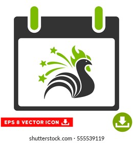 Sparkle Rooster Calendar Day icon. Vector EPS illustration style is flat iconic bicolor symbol, eco green and gray colors.