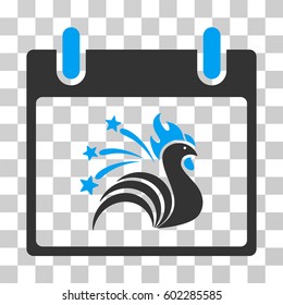 Sparkle Rooster Calendar Day icon. Vector illustration style is flat iconic bicolor symbol, blue and gray colors, transparent background. Designed for web and software interfaces.