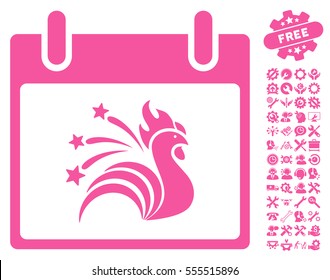 Sparkle Rooster Calendar Day pictograph with bonus service pictures. Vector illustration style is flat iconic symbols, pink, white background.