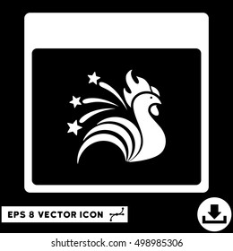 Sparkle Rooster Calendar Page icon. Vector EPS illustration style is flat iconic symbol, white color.