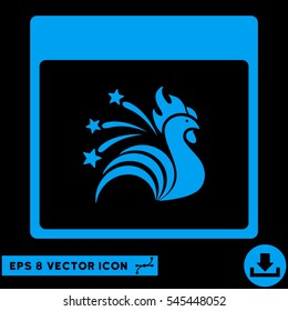 Sparkle Rooster Calendar Page icon. Vector EPS illustration style is flat iconic symbol, blue color.