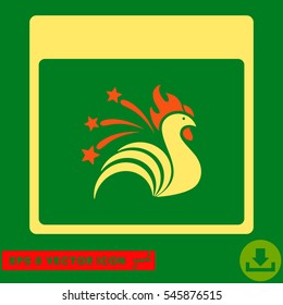 Sparkle Rooster Calendar Page icon. Vector EPS illustration style is flat iconic bicolor symbol, orange and yellow colors.