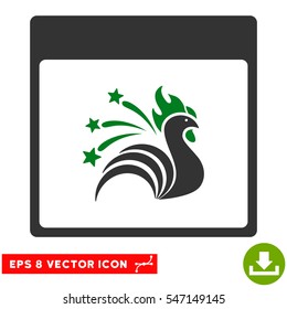 Sparkle Rooster Calendar Page icon. Vector EPS illustration style is flat iconic bicolor symbol, green and gray colors.