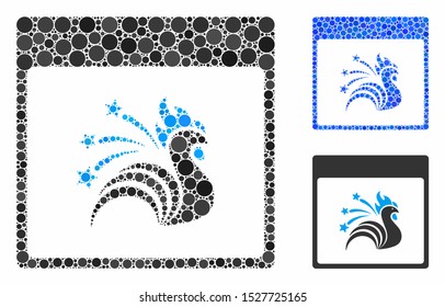 Sparkle rooster calendar page mosaic of small circles in different sizes and shades, based on sparkle rooster calendar page icon. Vector small circles are organized into blue illustration.
