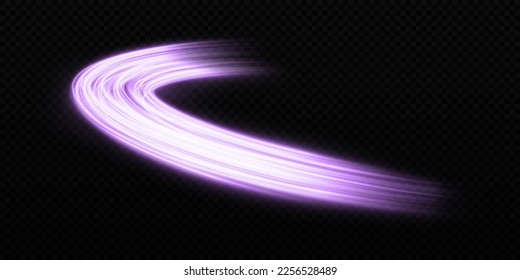 Sparkle round trail on transparent background. Abstract magic motion lines. Shiny wave design element with sparkles and particles.