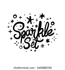 Sparkle Set Collection Drawn By Hand. Decorative Elements In Doodle Style