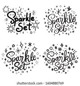 Sparkle Set Collection drawn by hand. Decorative elements in doodle style