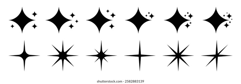 Sparkle Set. Collection of Premium Quality Icons. Stars Icons. Black Series. The set contains icons as Sparkle, Falling Star, firework, Twinkle, Glow, Star Shape, Celebrities,	