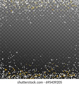 Sparkle Shimmer texture, Glitter snowflakes, confetti, stars, tinsel isolated on transparent background. Vector design for winter holidays.