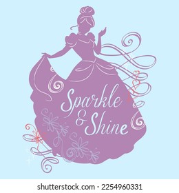 Sparkle and shine badge illustration with girl in dress silhouette design 