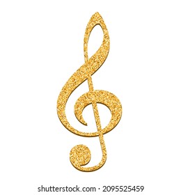 Sparkle shiny golden treble clef. Glitter Music violin clef sign. Vector icon isolated on white background.