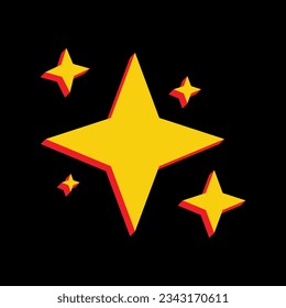 Sparkle sign. 3D Extruded Yellow Icon with Red Sides a Black background. Illustration.