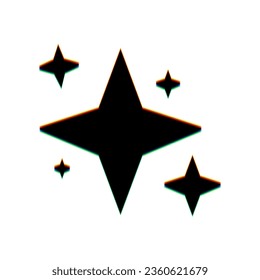 Sparkle sign. Black Icon with vertical effect of color edge aberration at white background. Illustration.