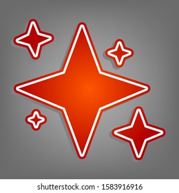 Sparkle sign. Flat red icon with linear white icon with gray shadow at grayish background. Illustration.