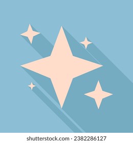 Sparkle sign. Unbleached silk Icon with very long shadow at dark sky blue background. Illustration.