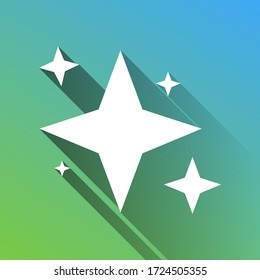 Sparkle sign. White Icon with gray dropped limitless shadow on green to blue background. Illustration.