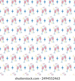 Sparkle and Sip Wine Cheers Glasses Pattern Art. Ideal for enhancing fabrics, wallpapers, or creative gift wrapping that celebrates life's joyful moments.