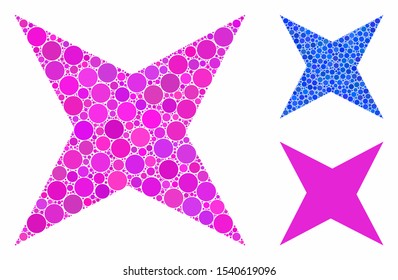 Sparkle star composition of filled circles in different sizes and color tones, based on sparkle star icon. Vector small circles are composed into blue composition.