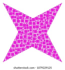 Sparkle Star composition icon of square figures and round items in variable sizes. Vector items are united into sparkle star composition design concept.