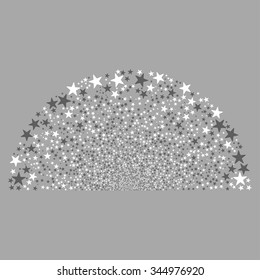 Sparkle Star Dome vector illustration. Style is dark gray and white bicolor flat stars, silver background.
