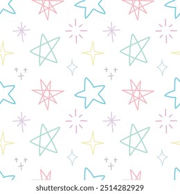 Sparkle and star doodle hand drawn colorful seamless pattern background for wrapping and wallpaper