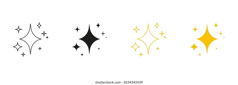 Sparkle Star Elements Line And Solid Icon Set. Glimmering Starburst With Shine Effect Symbol Collection. Isolated Vector Illustration.