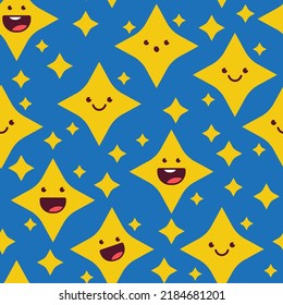 Sparkle star emotion vector cartoon seamless pattern background for wallpaper, wrapping, packing, and backdrop.